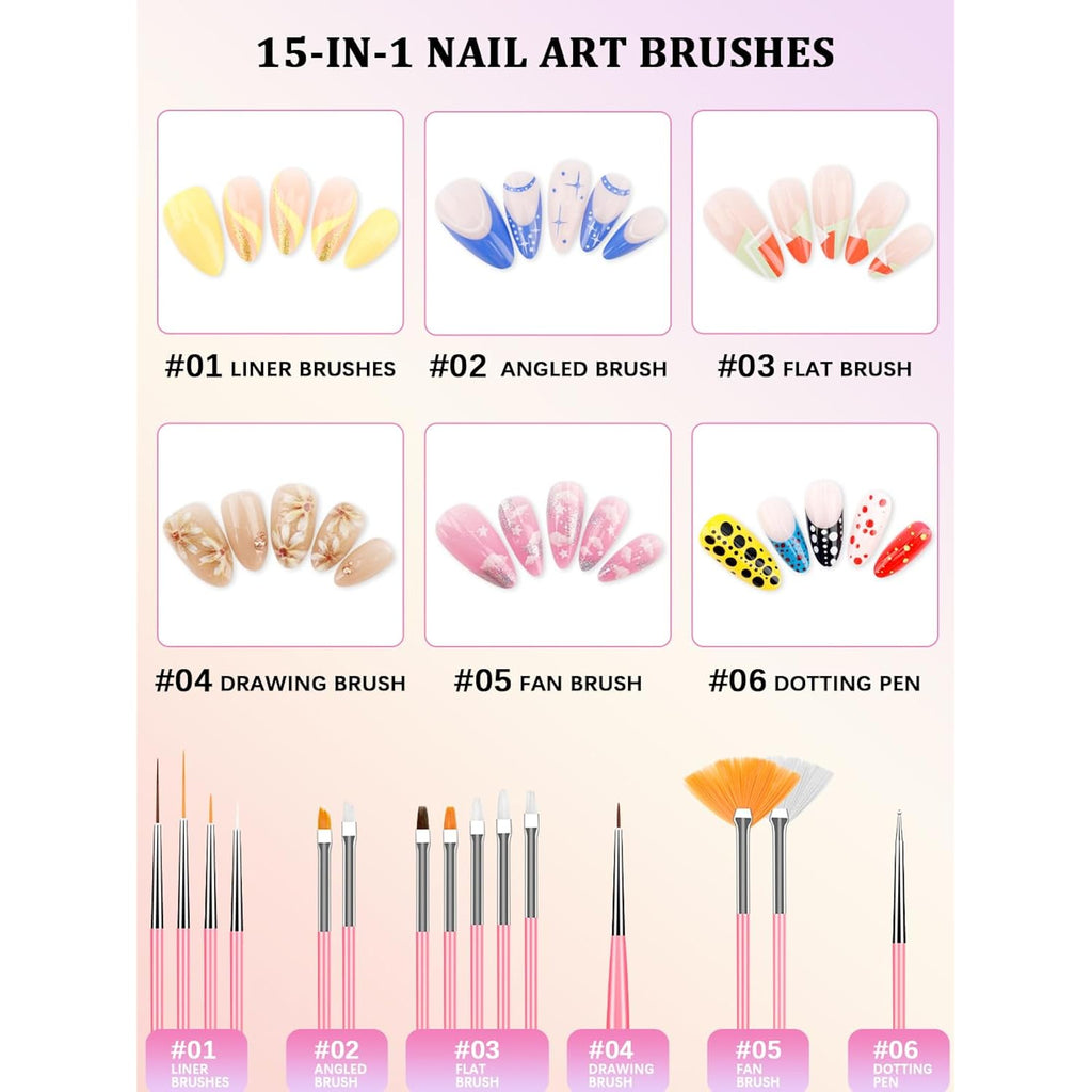 YOOVR Nail Art Kit, Nail Art Tools, Nail Design Tools, Nail Art Brushes Decoration Kit, Nail Dotting Tool, Nail Kit for Beginners, Chrome Nail Powder, Nail Stickers, Nail Rhinestones, Nail Charms Gems