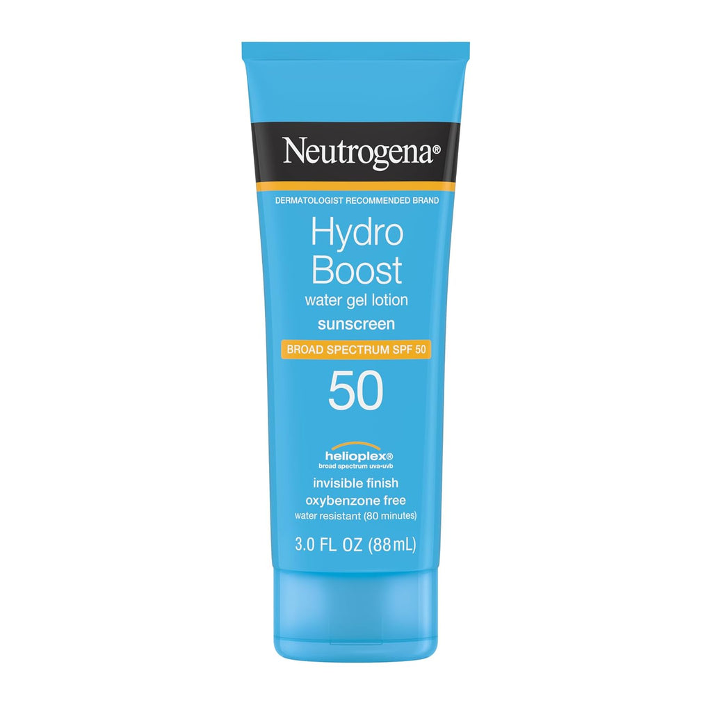 Neutrogena Hydro Boost Water Gel Sunscreen Spf 50, Oil‑Free Hydrating & Water‑Resistant Face & Body Sunscreen Lotion, Non‑Greasy, Broad Spectrum, Lightweight Moisturizer, 3 Fl Oz