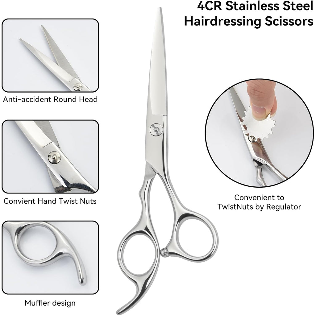 12-Piece Professional Hairdressing Scissors Set—Stainless Steel Hairdressing Scissors, Flat-Cut Blades for Stylists Unisex Haircutting Tool Set for Boys and Girls Stylist Supplies