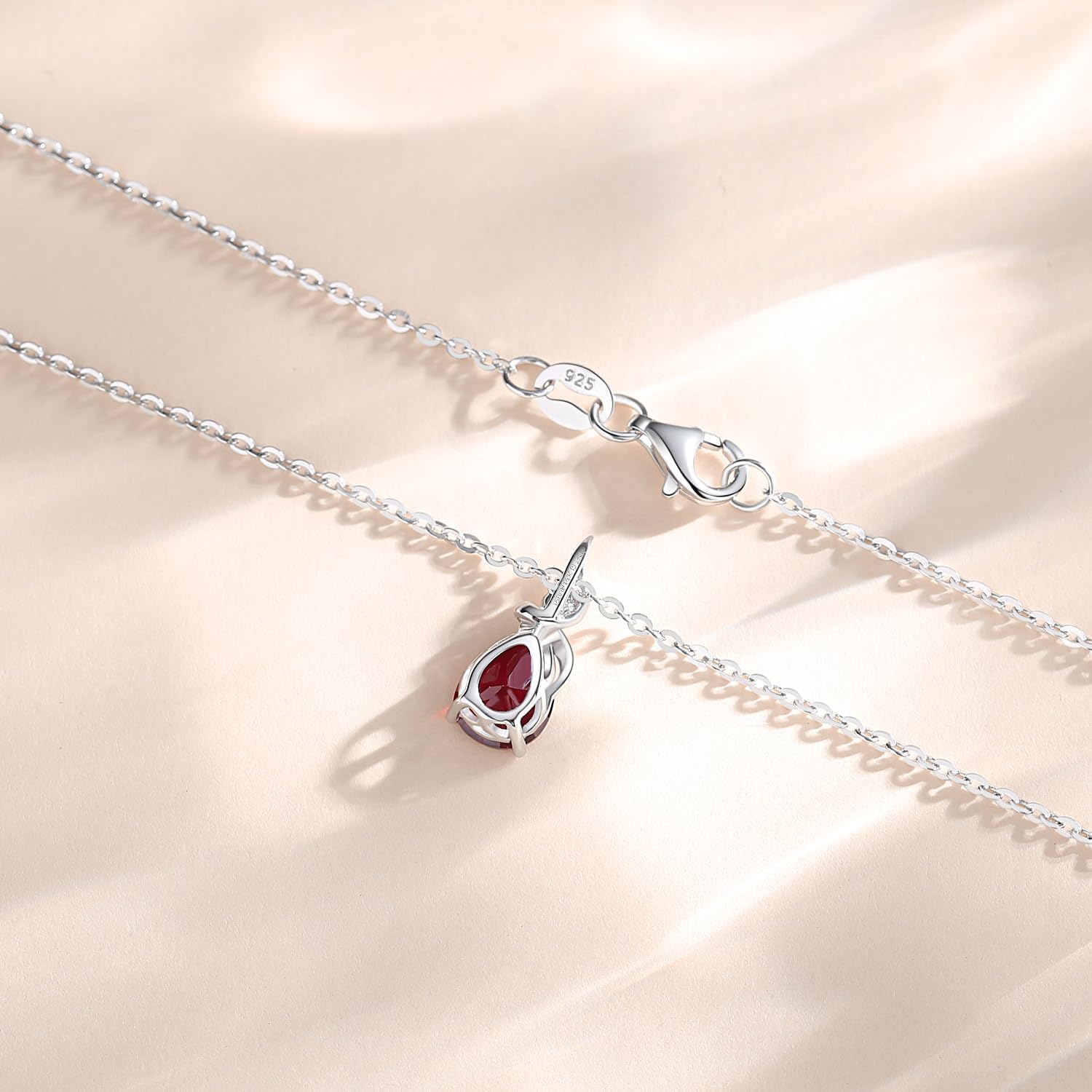 FANCIME 14K Solid White Gold Birthstone Pendant Necklace for Women with Diamond Pear Shaped Teardrop Necklace Birthday Gifts for Mom Women Sterling Silver Chain 16" + 2" Extender