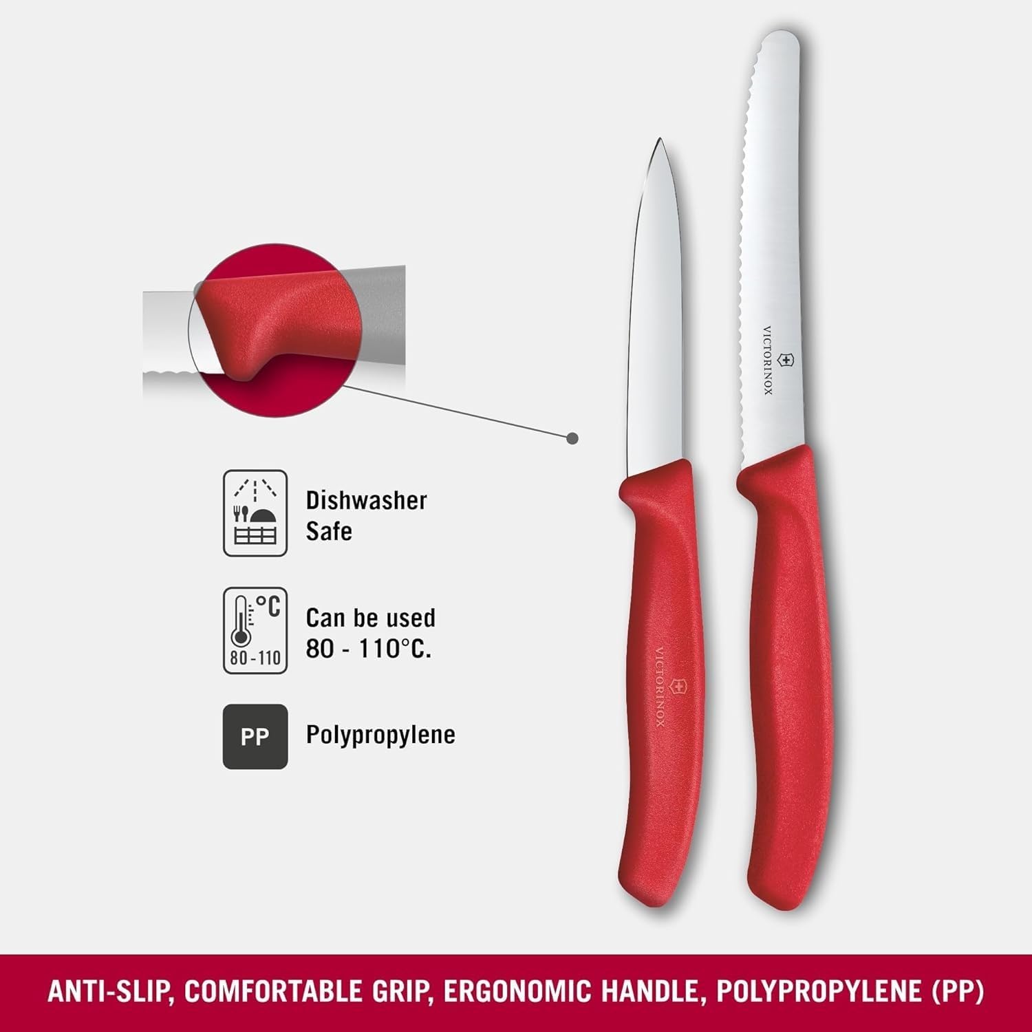 Victorinox Swiss Classic 2-Piece Paring Knife Set, Stainless Steel - Red | Includes 1 Serrated And 1 Straight Edge Blade, Dishwasher Safe With Ergonomic Handles For Precision Peeling And Trimming