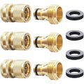 Garden Hose Quick Connect Solid Brass Quick Connector Garden Hose Fitting Water Hose Connectors 3/4 Inch Ght (3 Sets)