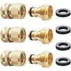 Garden Hose Quick Connect Solid Brass Quick Connector Garden Hose Fitting Water Hose Connectors 3/4 Inch Ght (3 Sets)