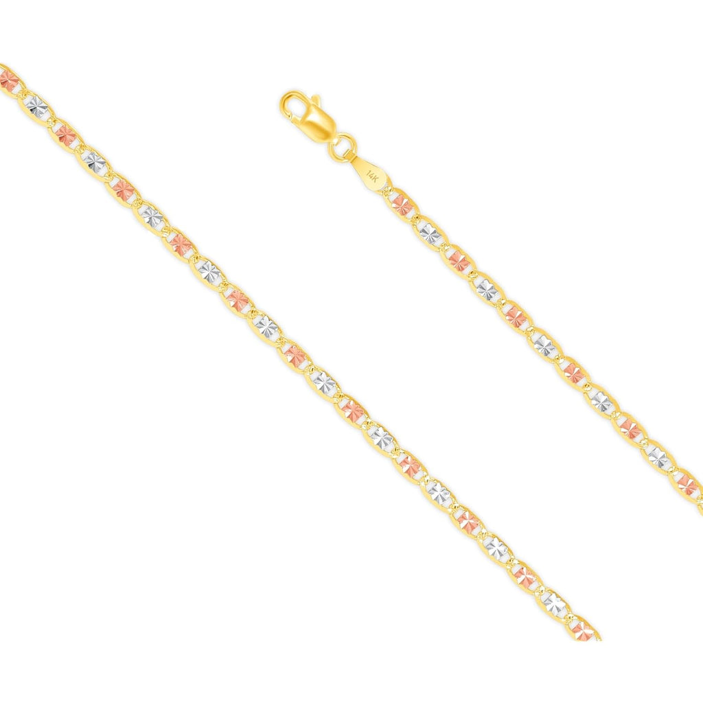 EVAYA 14K Solid Tri-Color Valentino Star Chain for Women & Men, 2mm-6mm, 16"-30"