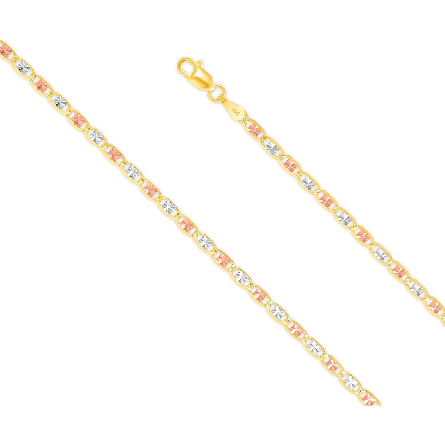 EVAYA 14K Solid Tri-Color Valentino Star Chain for Women & Men, 2mm-6mm, 16"-30"