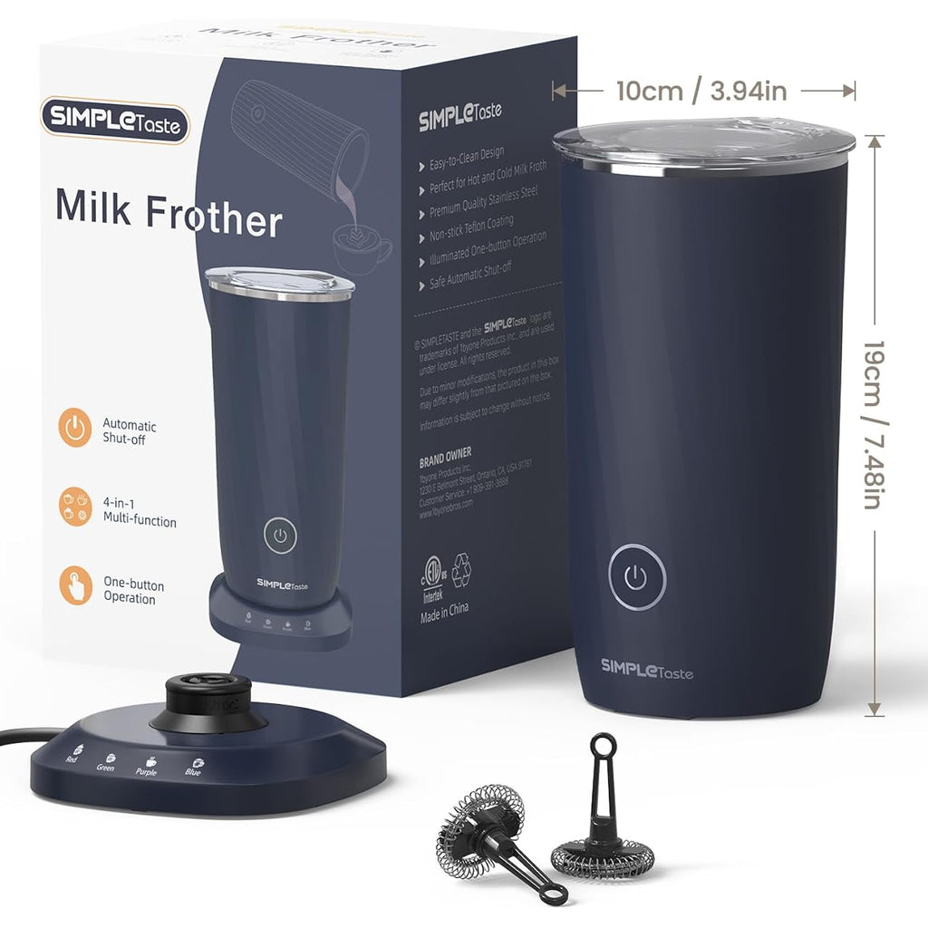 SIMPLETASTE Milk Frother, 4-in-1 Electric Milk Frother and Steamer, Automatic Warm and Cold Foam Maker and Milk Warmer for Latte, Cappuccinos, Dark Blue