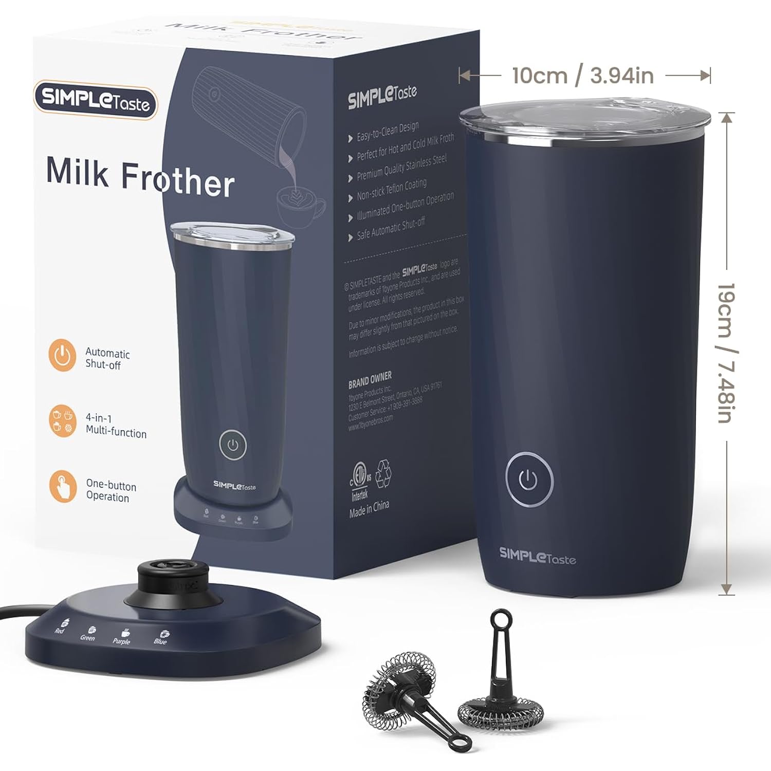 SIMPLETASTE Milk Frother, 4-in-1 Electric Milk Frother and Steamer, Automatic Warm and Cold Foam Maker and Milk Warmer for Latte, Cappuccinos, Dark Blue