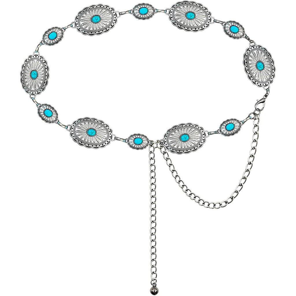 TOPACC Western Metal Concho Belt for Women Cowgirl Chain Belts for Dresses Jeans Country Concert Outfit