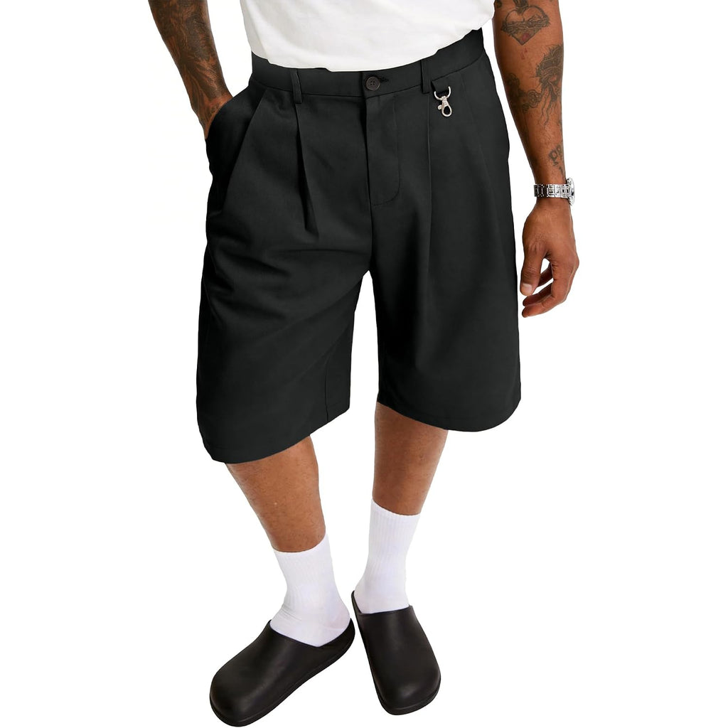 Plepan Men'S Baggy Wide Leg Casual Shorts Pleated Dress Business Elastic Waist Summer Shorts With Pockets