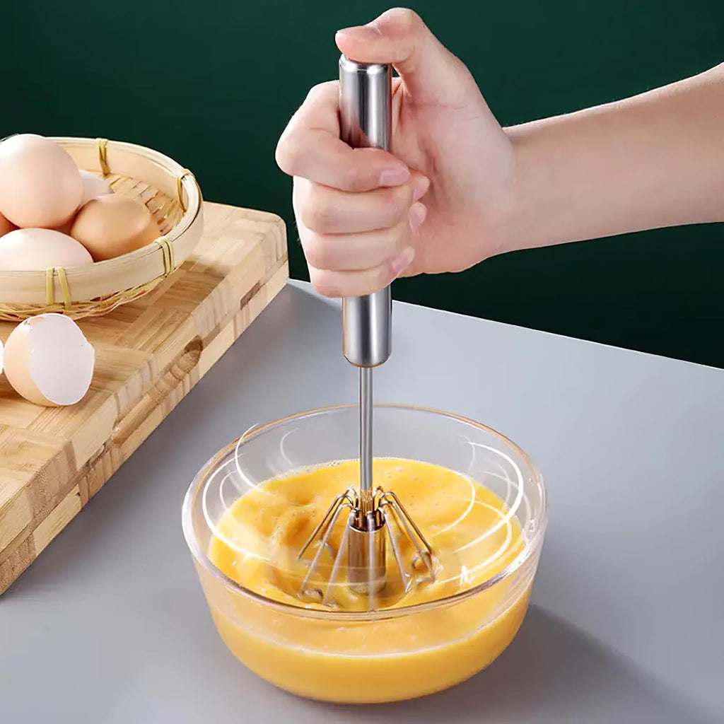 Stainless Steel Semi-Automatic Whisk,Egg Whisk Hand Push Rotary Blender | Versatile Hand Push Mixer Stirrer Tool,For Cooking Kitchen Home Egg Milk,10 Inches