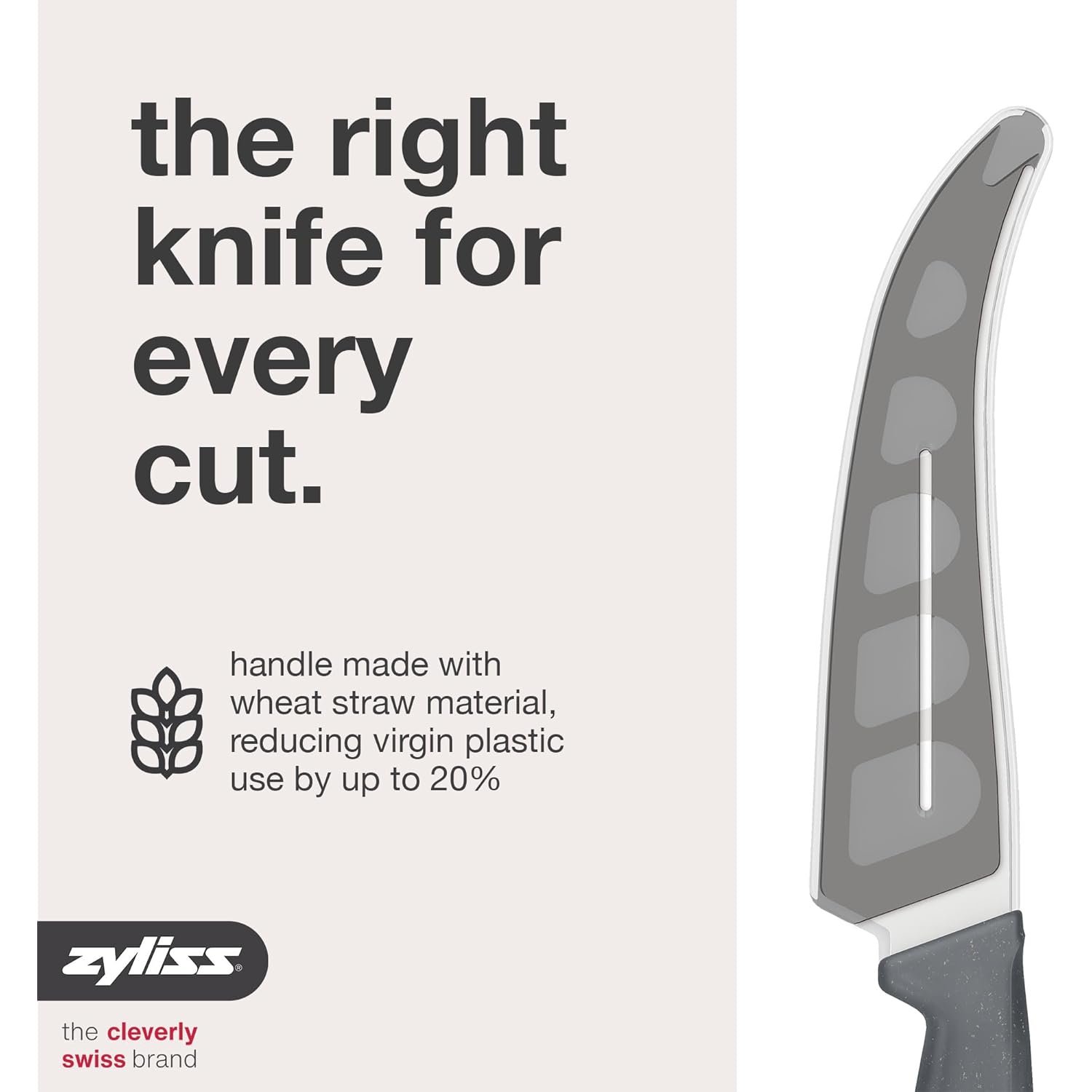 Zyliss Cheese Knife – Stainless Steel Blade with Non-Stick Holes & Forked Tip for Serving – Cuts Soft, Semi-Soft & Firm Cheeses – Wheat Straw Handle, Dishwasher Safe, 5-Year Guarantee – 5"