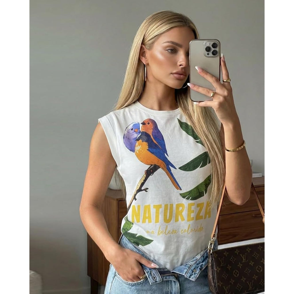 Womens Graphic Tees Summer Tops for Women Letter Print T Shirts Crewneck Short Sleeve Tropical Vacation Outfits Boho
