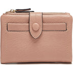 Small Genuine Leather Wallet For Women Trifold/Bifold Rfid Blocking With Zipper Coin Pocket Black (Pink)
