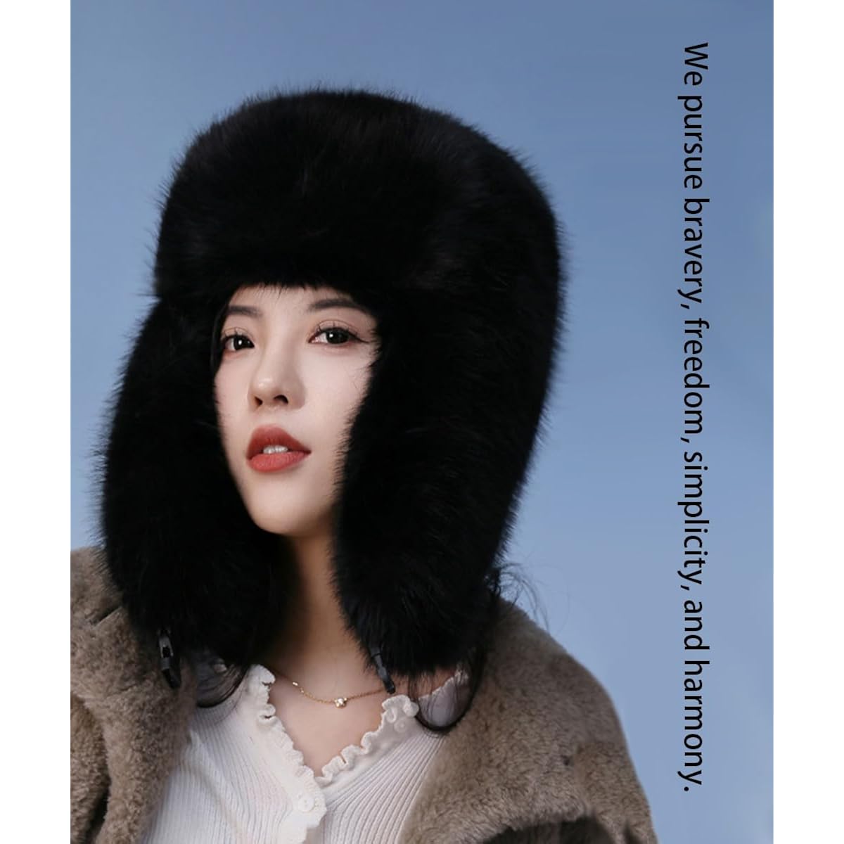 Women's Fluffy Trapper Hat, Long Pile Faux Fur Ushanka hat with Buckle, Luxurious Mink-Style Winter Warm Hat