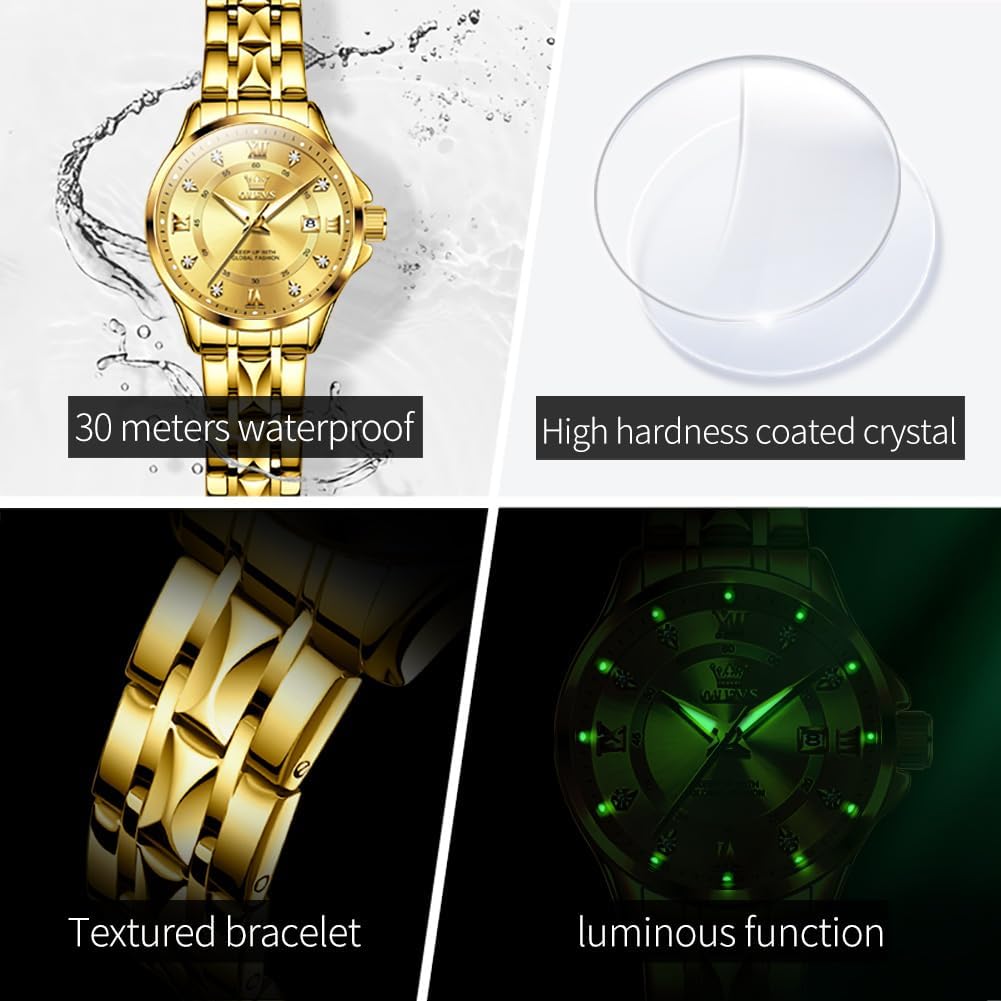 Olevs Watch Women,Watches For Women,Luxury Casual Stainless Steel Women'S Wrist Watches Classic Small Face Dress Analog Womens Watches With Date Easy To Read Waterproof Luminous Quartz Ladies Watches