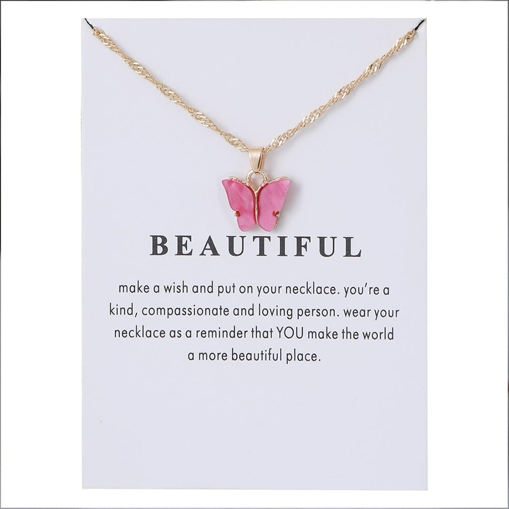 Rrdaily 9 Pcs Dainty Colorful Butterfly Pendant Necklace Set for Women,Bohemian Acrylic Butterfly Chain Necklace Cute Jewelry Gift