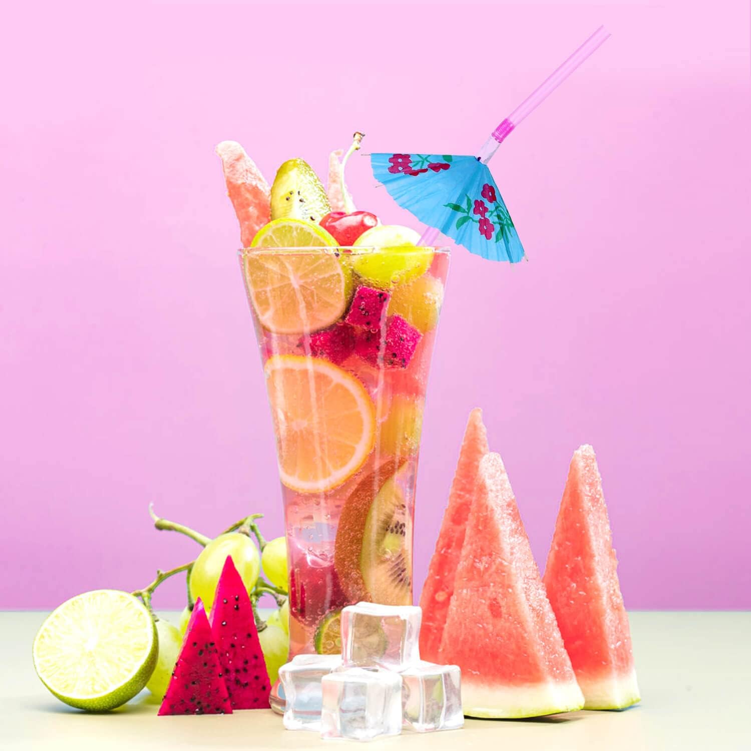 Paxcoo 50Pc Umbrella Straws For Cocktails, Tropical Hawaiian Luau Party Decorations (Assorted Colors)