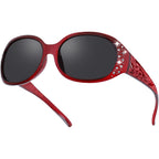 HAOLOTA Polarized Sunglasses for Women, Rhinestone Wrap Around Sunglasses with UV400 Protection
