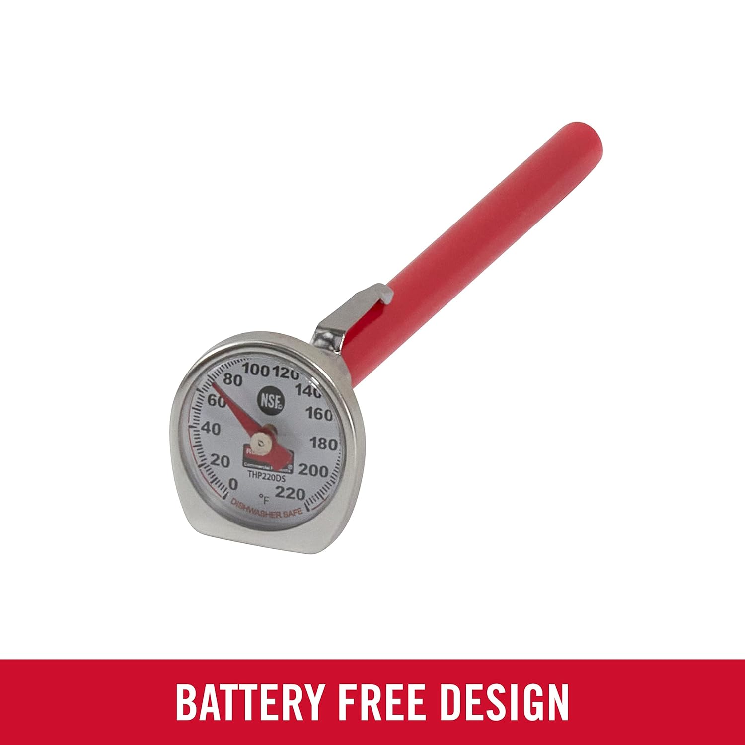 Rubbermaid Commercial Products Food/Meat Instant Read Thermometer, Pocket Size, Dishwasher Safe, Red, For Meat/Food Cooking And Grilling/Oven