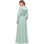 Xscape Women'S Satin Surplice Neck Long Sleeve Floor Length Dress