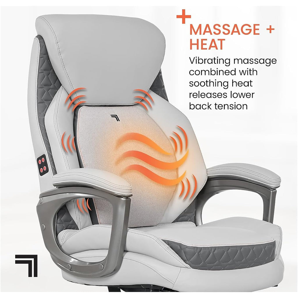 Sharper Image S600 Active Lumbar Ergonomic Bonded Leather Swivel Executive Massage Chair, White/Gray