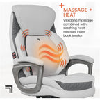Sharper Image S600 Active Lumbar Ergonomic Bonded Leather Swivel Executive Massage Chair, White/Gray