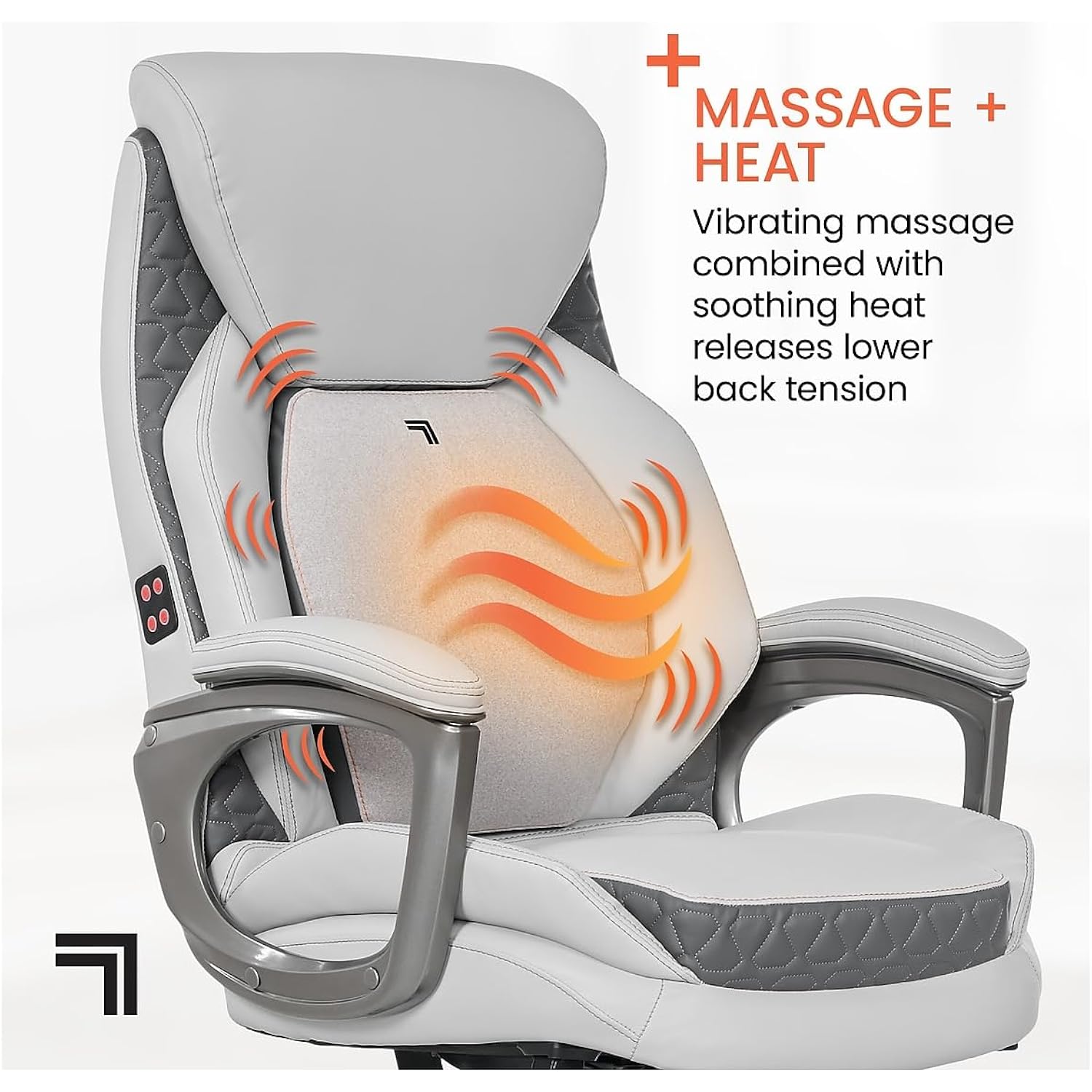 Sharper Image S600 Active Lumbar Ergonomic Bonded Leather Swivel Executive Massage Chair, White/Gray