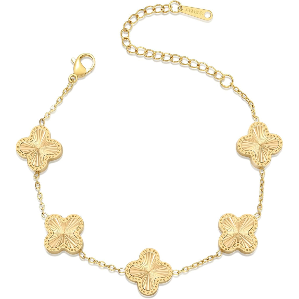 AIPPK 18K Gold Plated Clover Bracelet Dupes Gold Danity Bracelet for Women Flower Four Leaf Bracelets Lucky Jewelry Gifts for Women