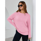 Tankaneo Womens Long Sleeve Oversized T Shirts Basic Crewneck Workout Tee Tops 2026 Fall Loose Fit Casual Y2K Clothes
