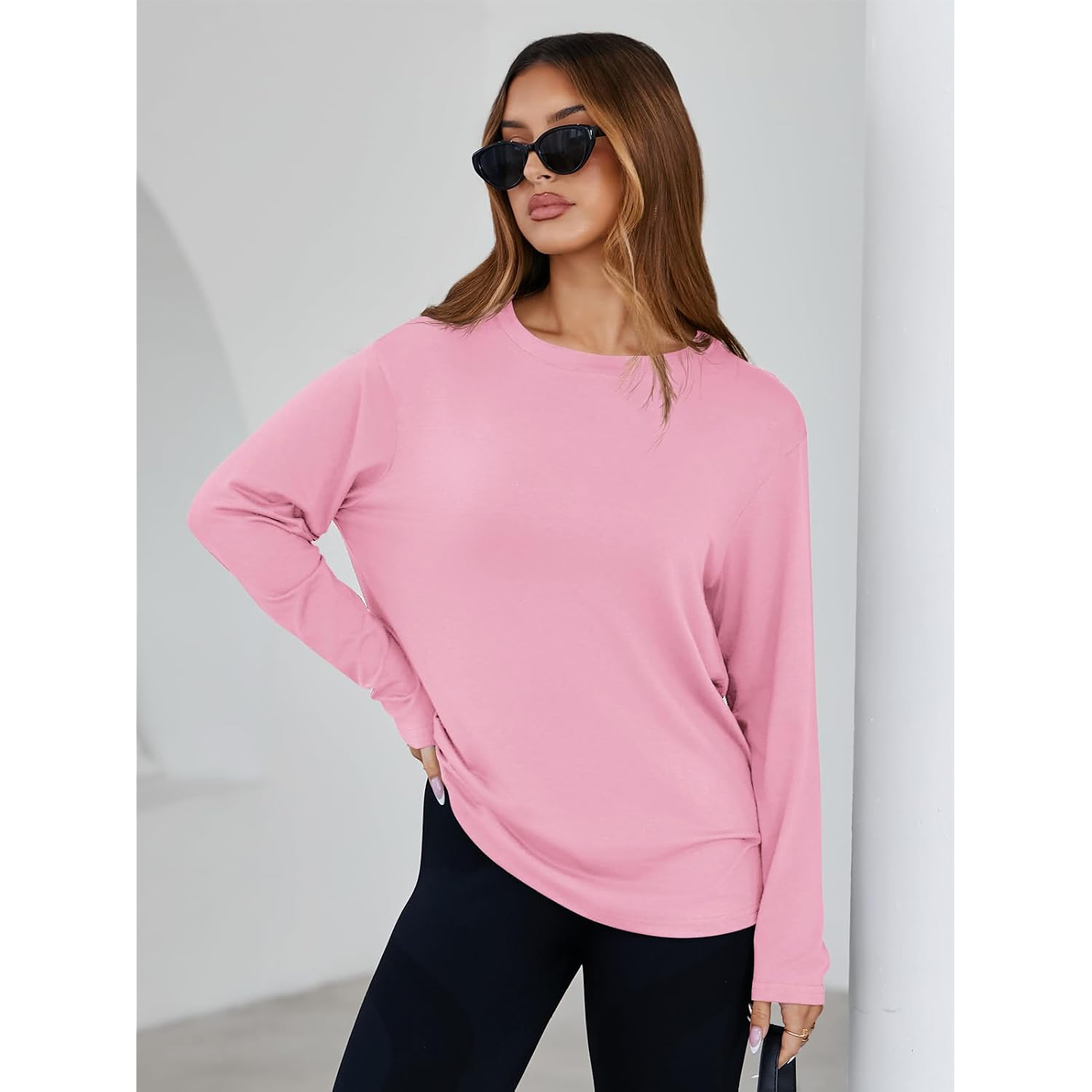 Tankaneo Womens Long Sleeve Oversized T Shirts Basic Crewneck Workout Tee Tops 2026 Fall Loose Fit Casual Y2K Clothes