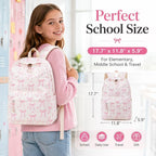 Backpack For Girls School Backpacks Bookbags For Elementary Middle School Women Laptop Backpacks (Bow Tie Beige, L-17)