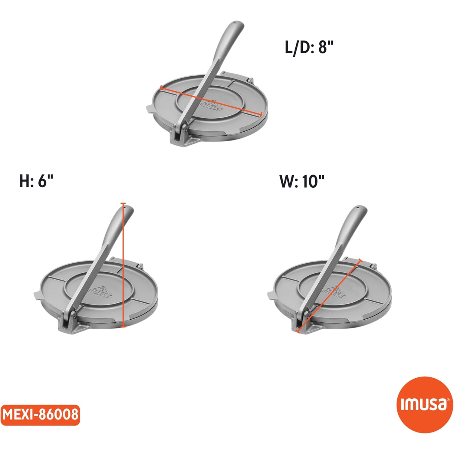 IMUSA USA Tortilla Press, 8 Inch, Silver
