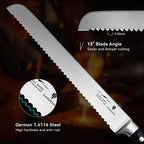 10" Bread Knife - Sourdough Slicing Knife Professional 5Cr15Mov Stainless Steel Serrated Knives, Ergonomic Wood Handle & Full Tang Design, Gift Box Included (Single-Edge