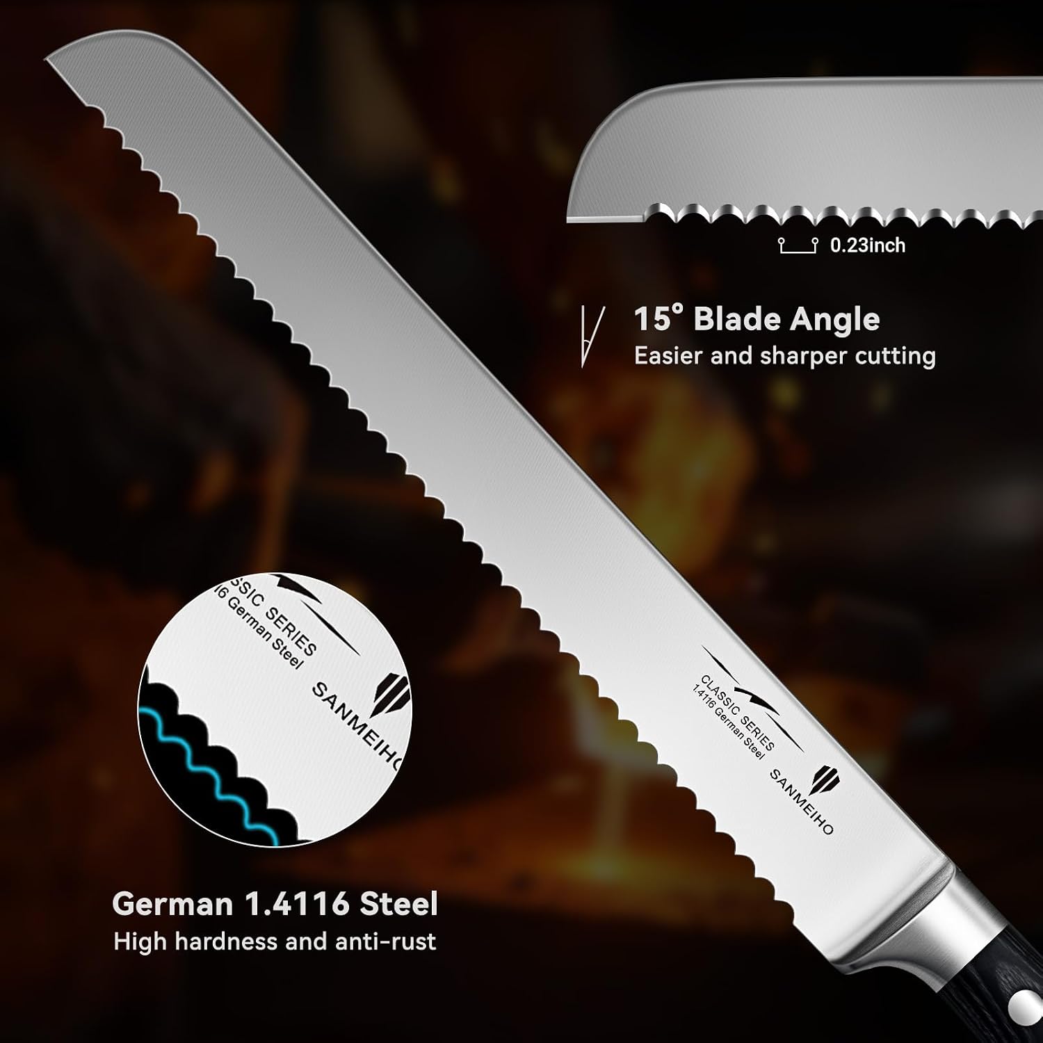 10" Bread Knife - Sourdough Slicing Knife Professional 5Cr15Mov Stainless Steel Serrated Knives, Ergonomic Wood Handle & Full Tang Design, Gift Box Included (Single-Edge