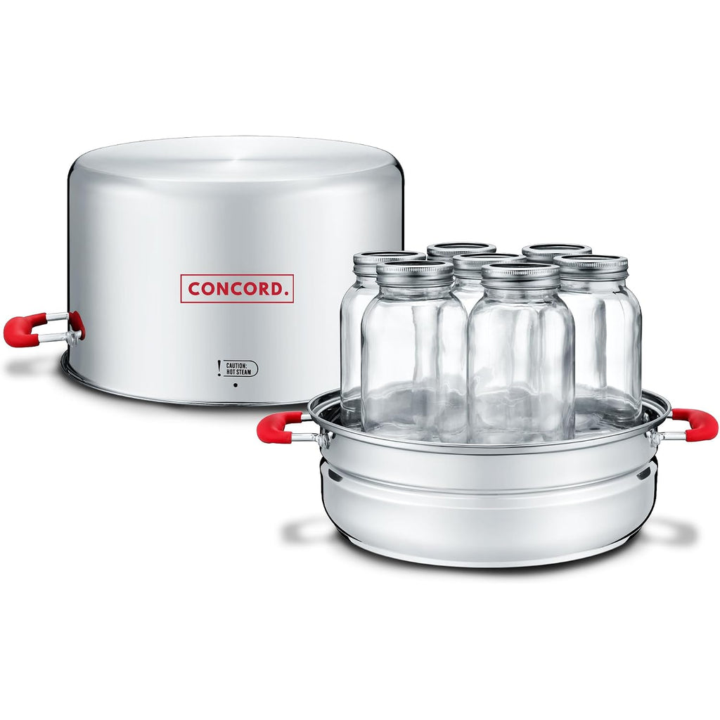 Concord Stainless Steel Turbo Steam Canner Canning Steamer Pot Set. Includes Canning Rack And Mason Jars (Induction Compatible).