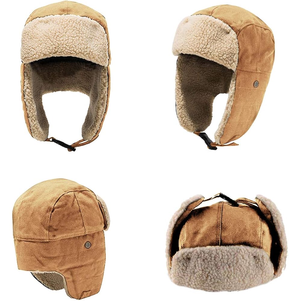 Peicees Aviator Hat with Goggles for Adult- Vintage Pilot Costume Cap Winter Fur Trapper Hat for Men Women Warm