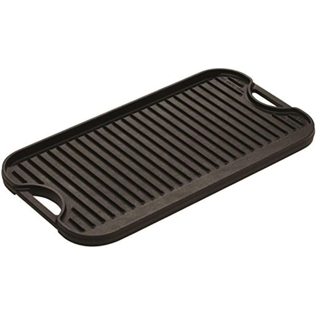 Lodge Pro-Grid Reversible Grill/Griddle - 20 Inches x 10.5 Inches - Dual-Sided Cast Iron Griddle - Double Burner Grill - Even Heat Distribution - PFAS-Free Non-Toxic Cookware