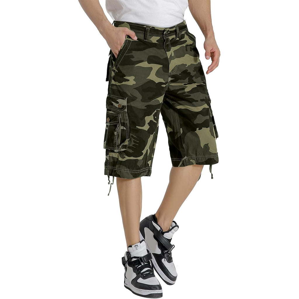 Mens Cargo Shorts Multi Pockets Twill Cotton Relaxed Fit Outdoor Camo Cargo Short For Men