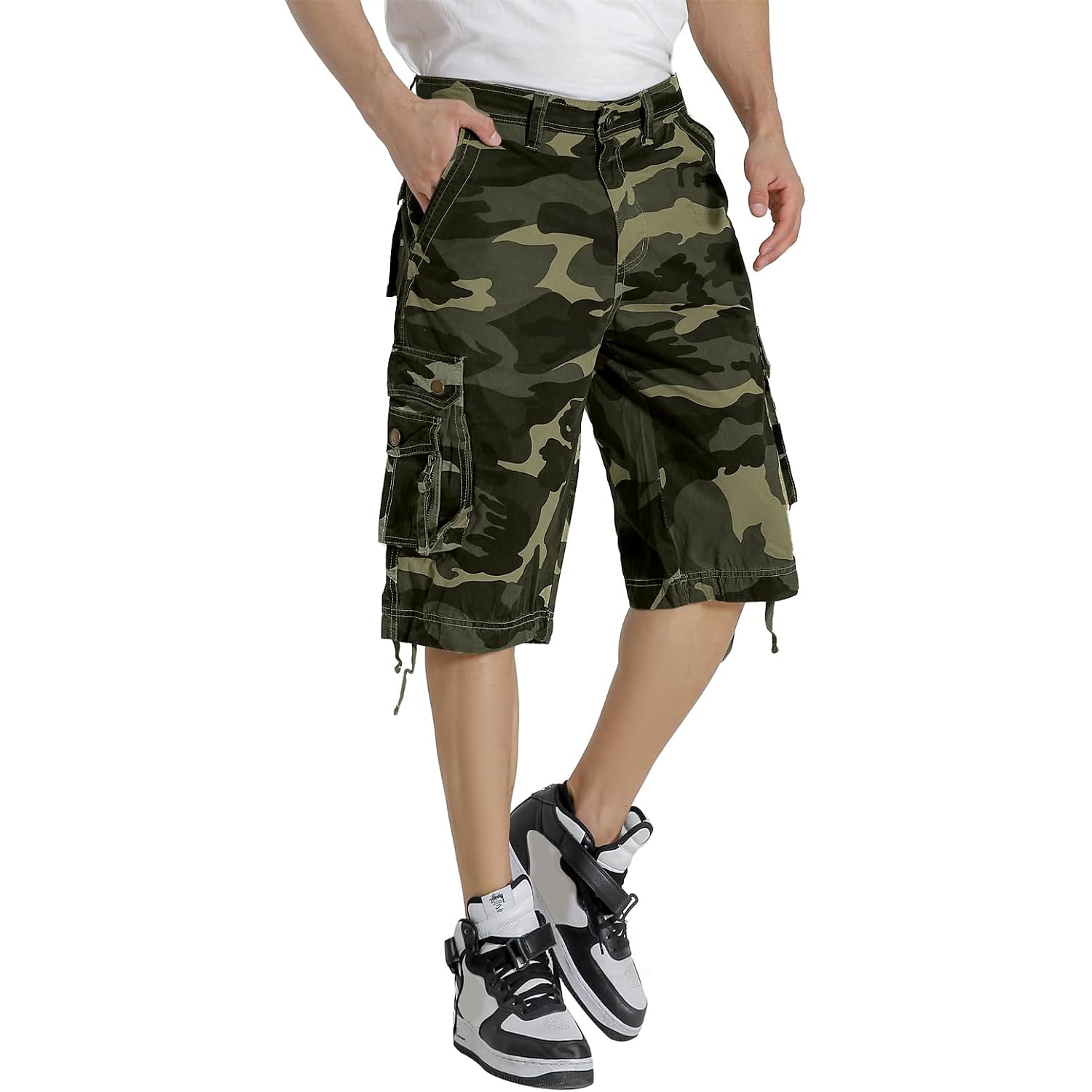Mens Cargo Shorts Multi Pockets Twill Cotton Relaxed Fit Outdoor Camo Cargo Short For Men