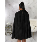Women’S Casual Cape Sleeve Pleated Split Short Dress Loose Fit Cocktail Party Flowy Dress