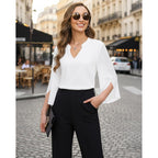 Womens Tops Dressy Casual Ruffle 3/4 Sleeve V Neck Double Layers Chiffon Blouses Tops