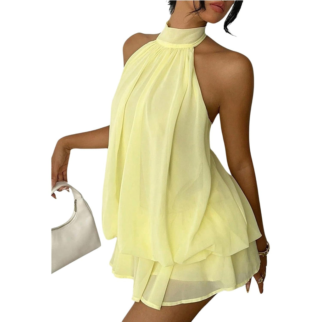 Verdusa Women'S Chiffon Halter Drop Waist Flowy Wedding Guest Mini Dresses