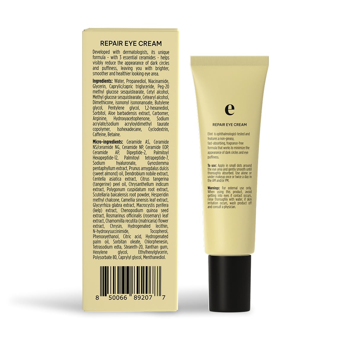 Eliré Repair Eye Cream - Restores And Strengthens Delicate Under-Eye Skin - With Ceramides And Caffeine - Reduces Fine Lines, Wrinkles And Puffiness - Fast-Absorbing - Dermatologist-Tested - 15Ml