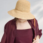 Koradi Women Raffia Beach Hat Natural Raffia Straw Bucket Hat Handwoven Foldable Sun Hats Wide Brim Summer Travel Cap