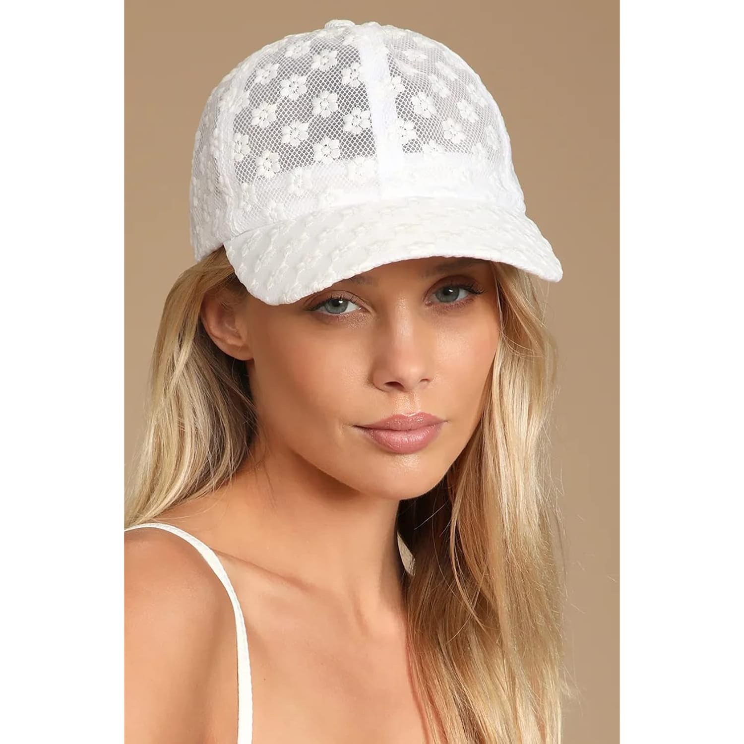 Women's Lace Small Flower Baseball Caps Adjustable Hollow Lace Hat Summer Cap Visor Cap White