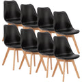 Olixis Dining Chairs Set Of 8 Kitchen Mid Century Modern Chairs With Wood Legs And Pu Leather Cushion, Upholstered Accent Chai For Living Room Bedroom Outdoor Lounge, Black