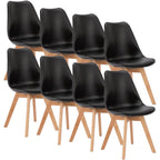 Olixis Dining Chairs Set Of 8 Kitchen Mid Century Modern Chairs With Wood Legs And Pu Leather Cushion, Upholstered Accent Chai For Living Room Bedroom Outdoor Lounge, Black