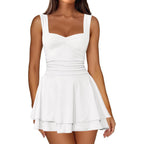 Iwd Women'S Square Neck Sleeveless Mini Dress Ruched Waist Tiered Ruffle Hem A Line Short Dresses