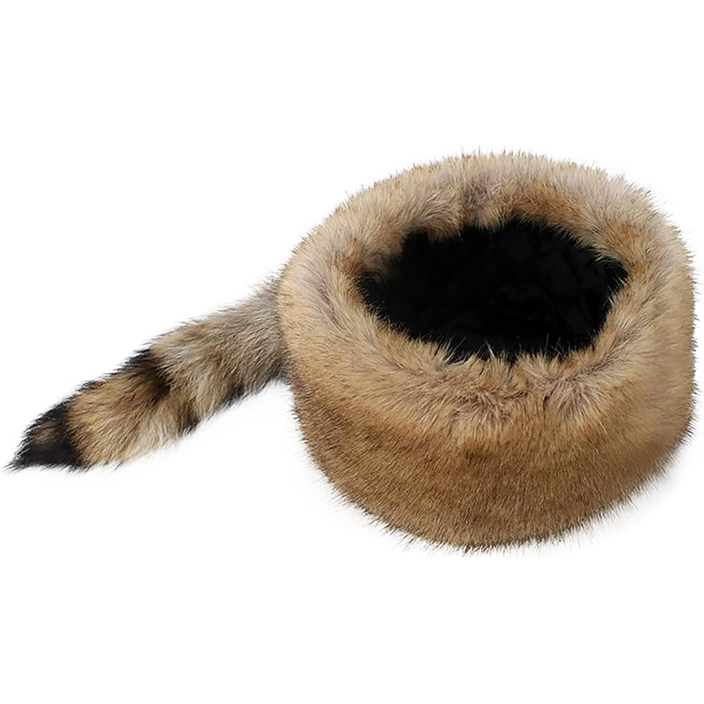 Women's Russian Cossack Hat with Raccoon Tail Furry Trapper Hat Plush Warm Winter Hats for Hunting Faux Fur Ski Cap
