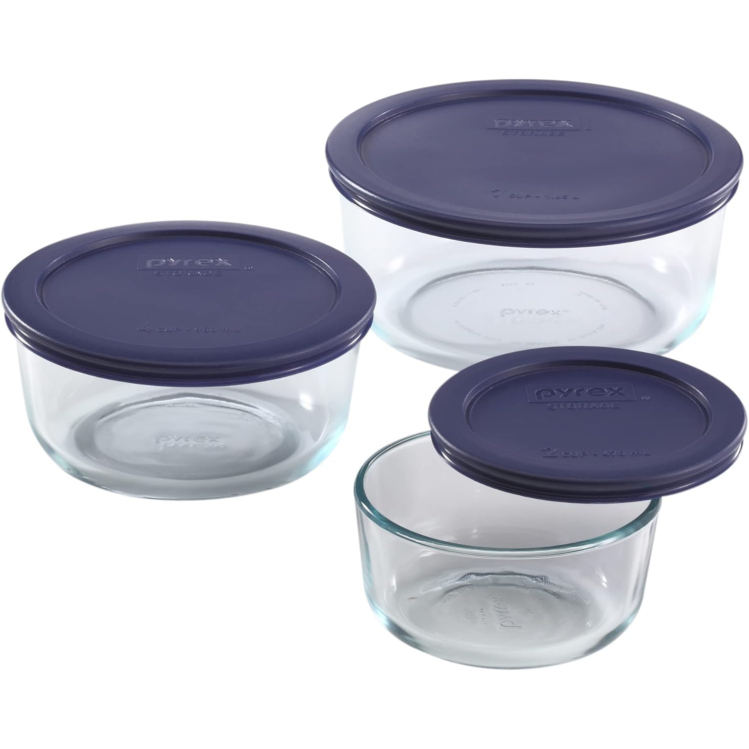 Pyrex Simply Store (3-Pack) Glass Food Storage Containers Set, (2, 4 & 7 Cup) Meal Prep Containers With Plastic BPA-Free Lids, Dishwasher & Microwave Safe